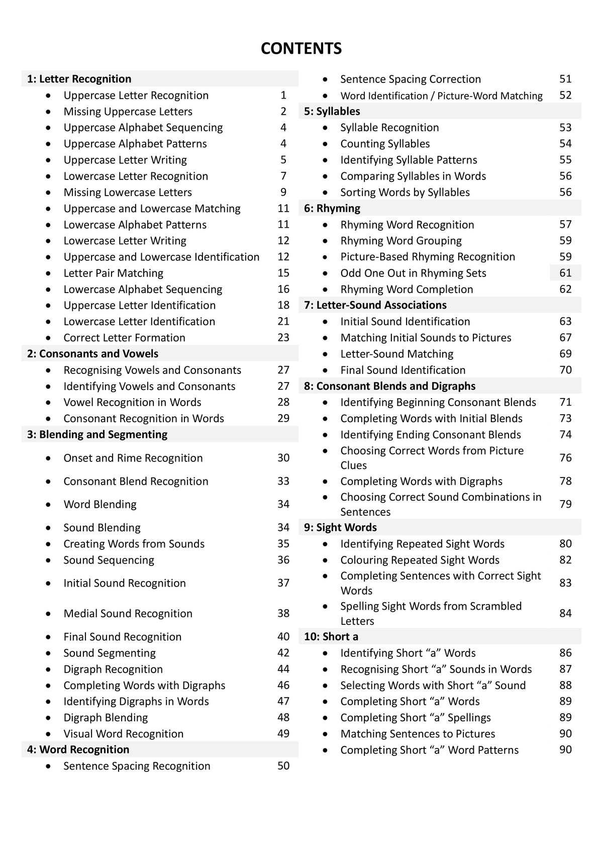 Year 1 English Worksheets