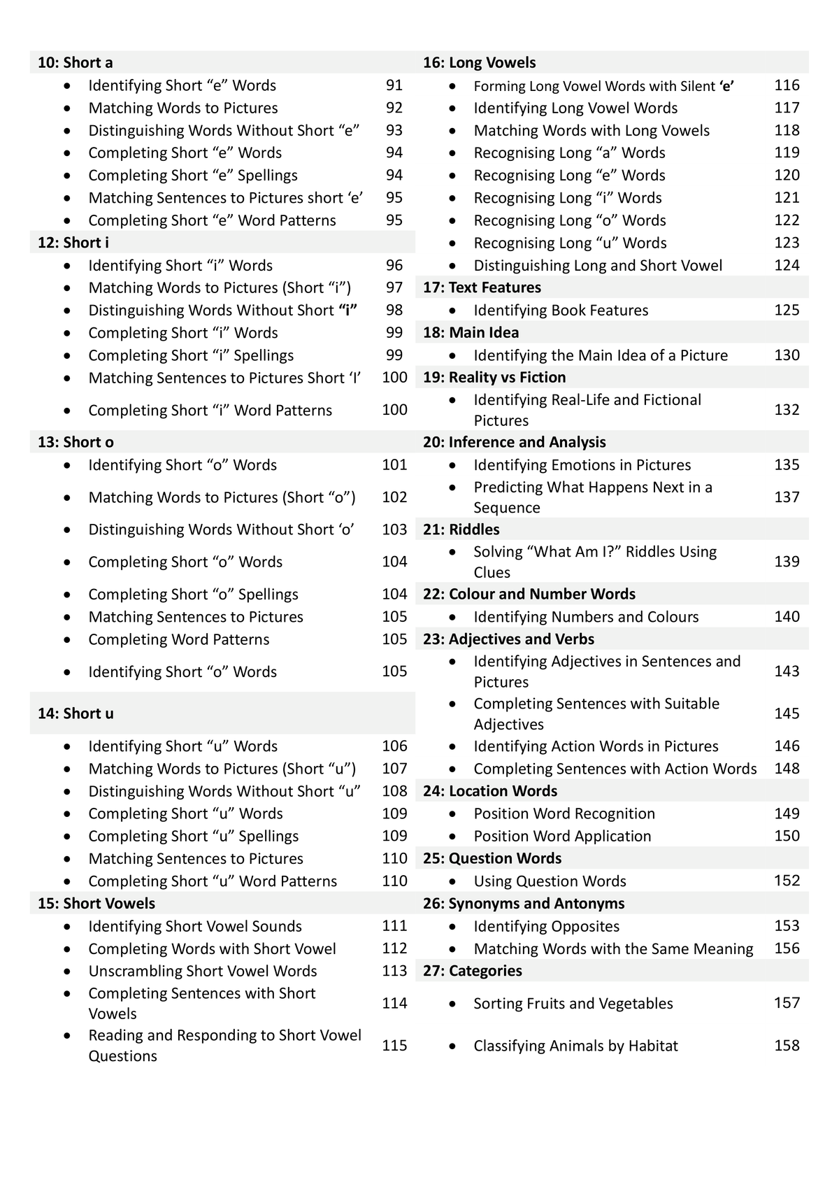 Year 1 English Worksheets