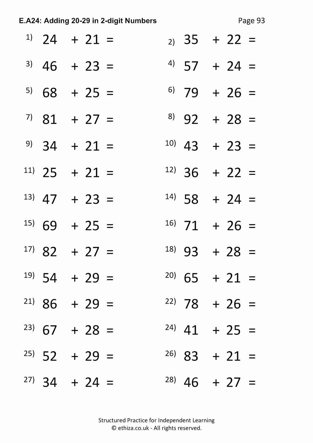 Mental Maths & Fluency Worksheets