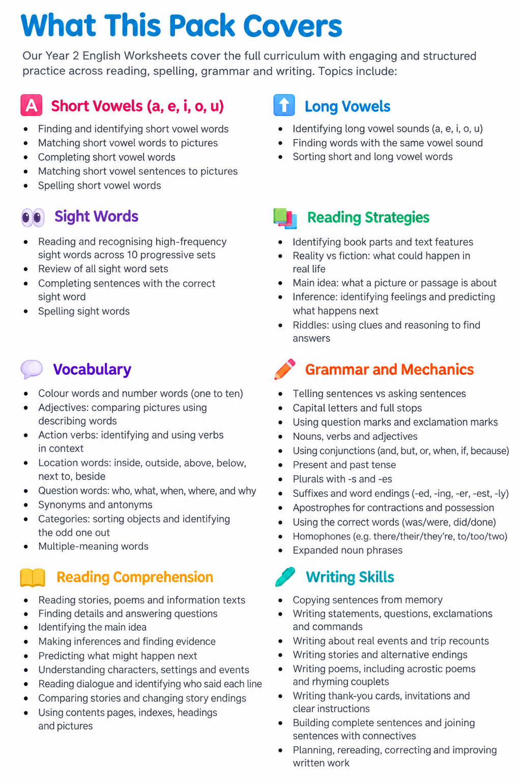 Year 2 English Worksheets