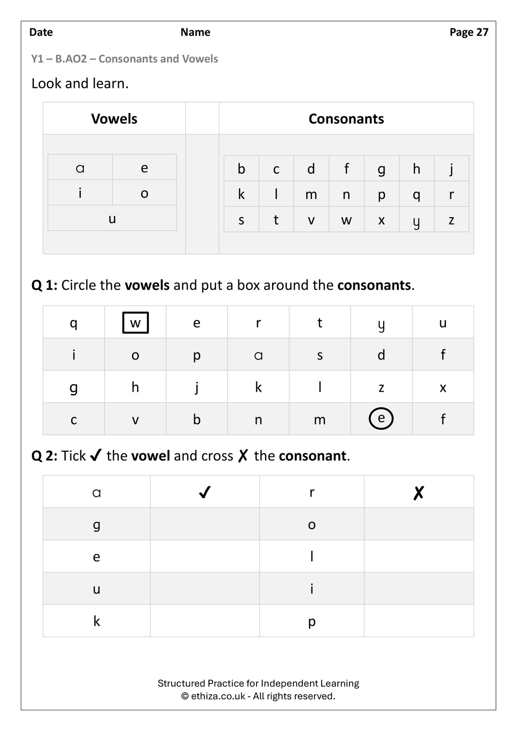 Year 1 English