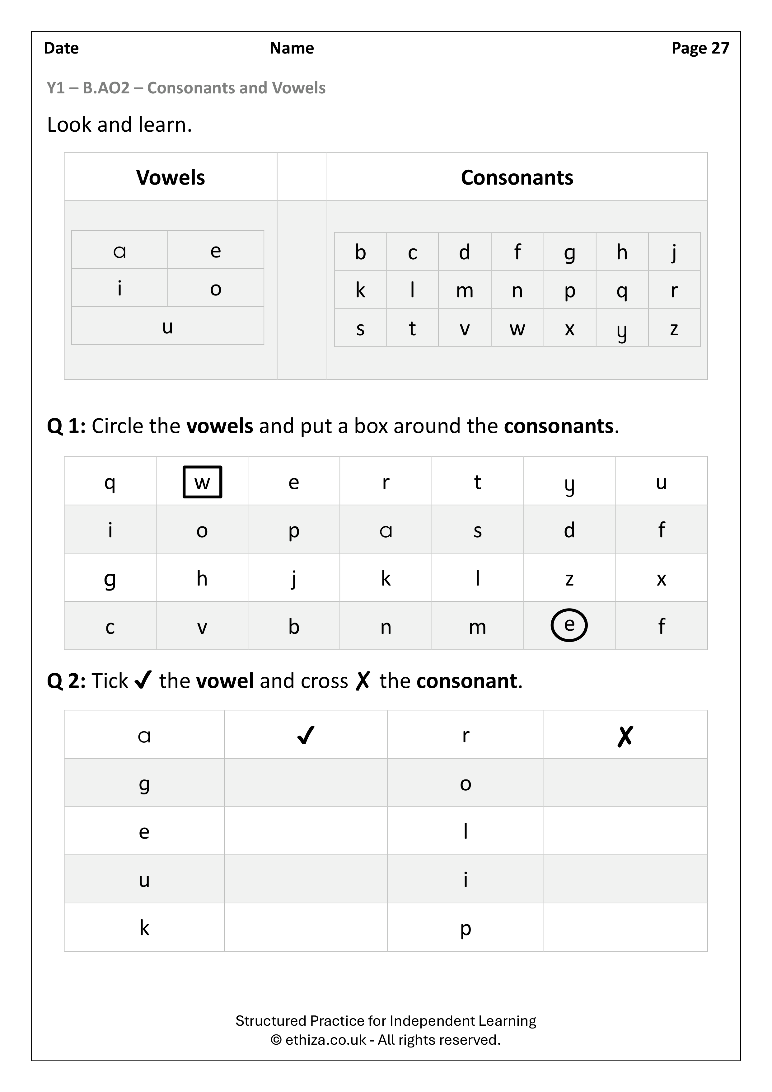 Year 1 English