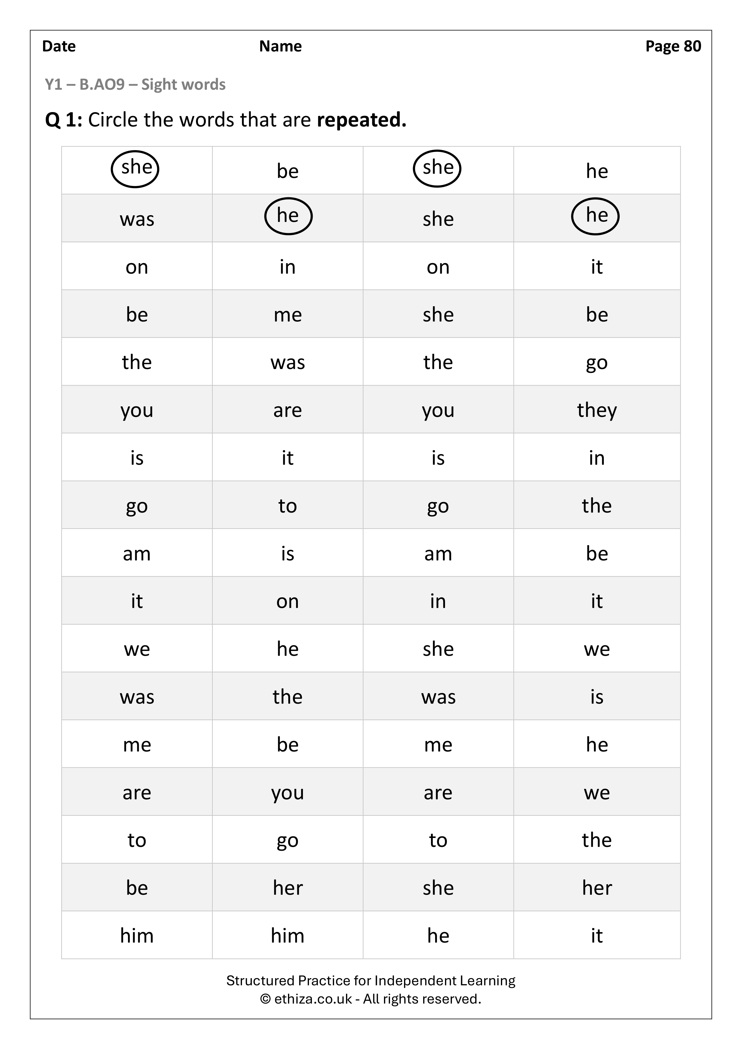 Year 1 English