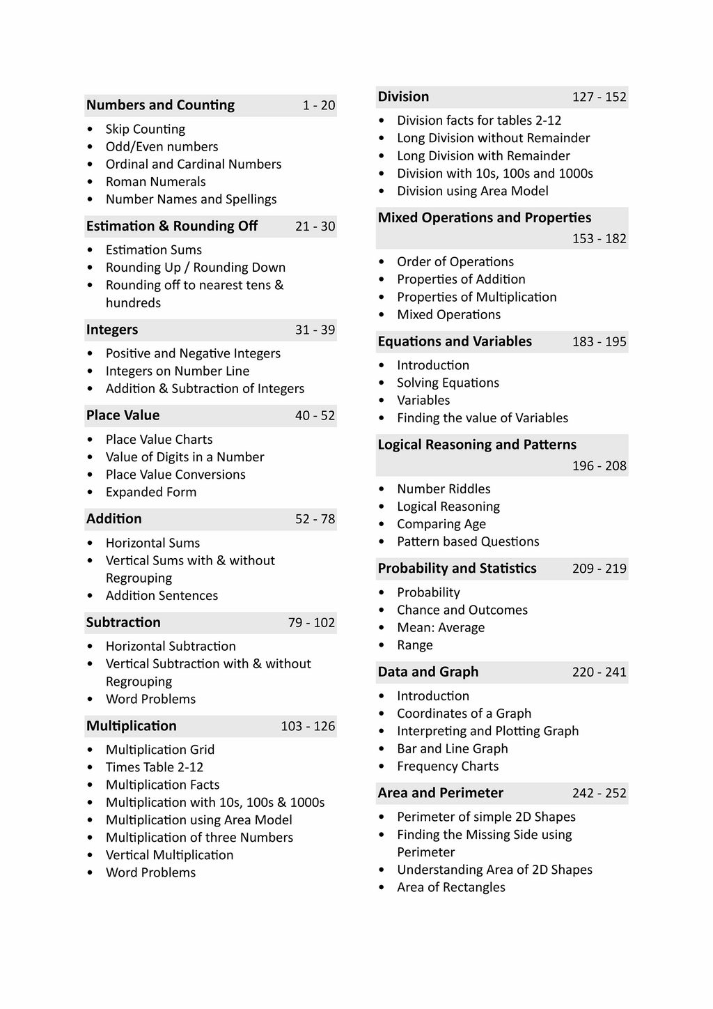 Year 4 Maths Worksheets