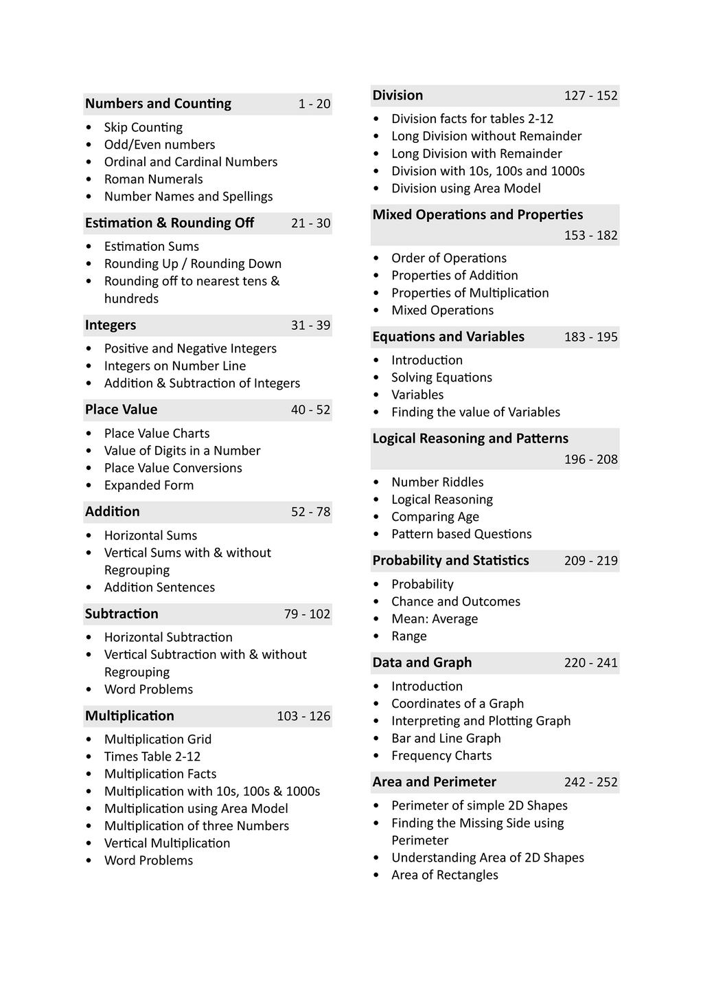 Year 4 Maths Worksheets