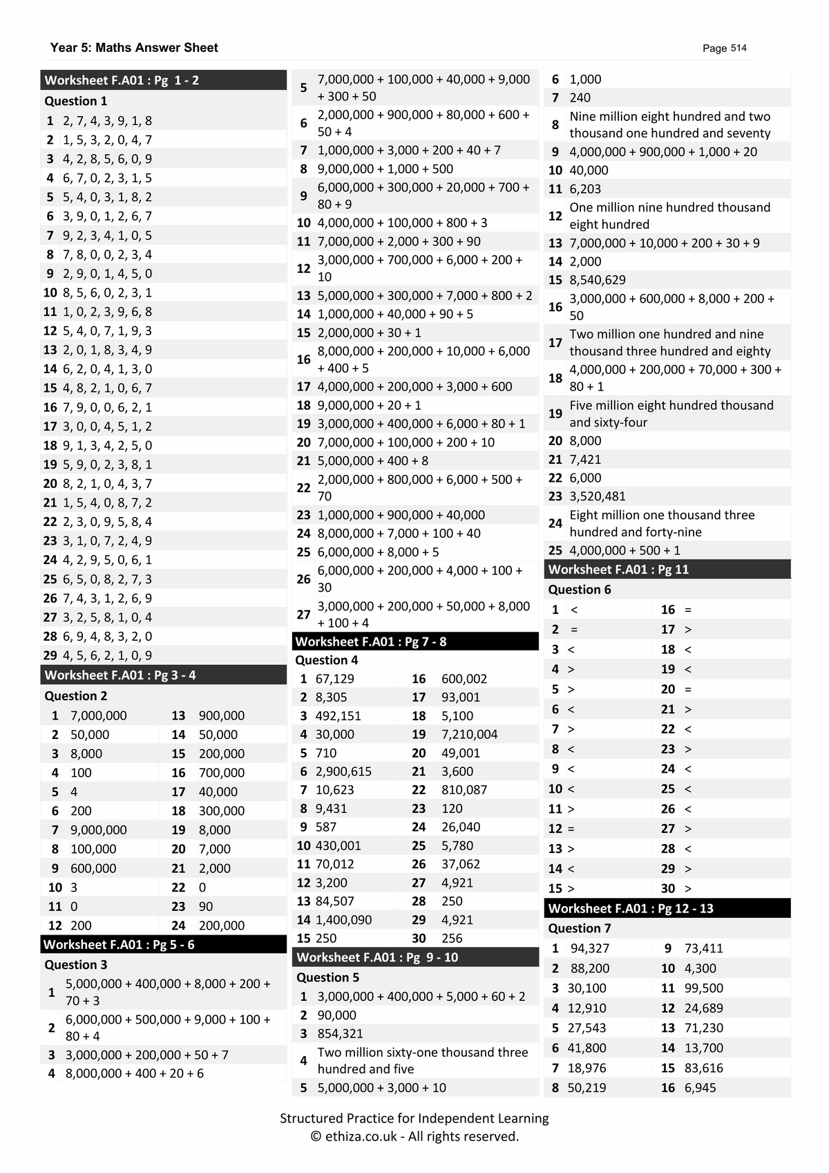 Year 5 Maths Worksheets