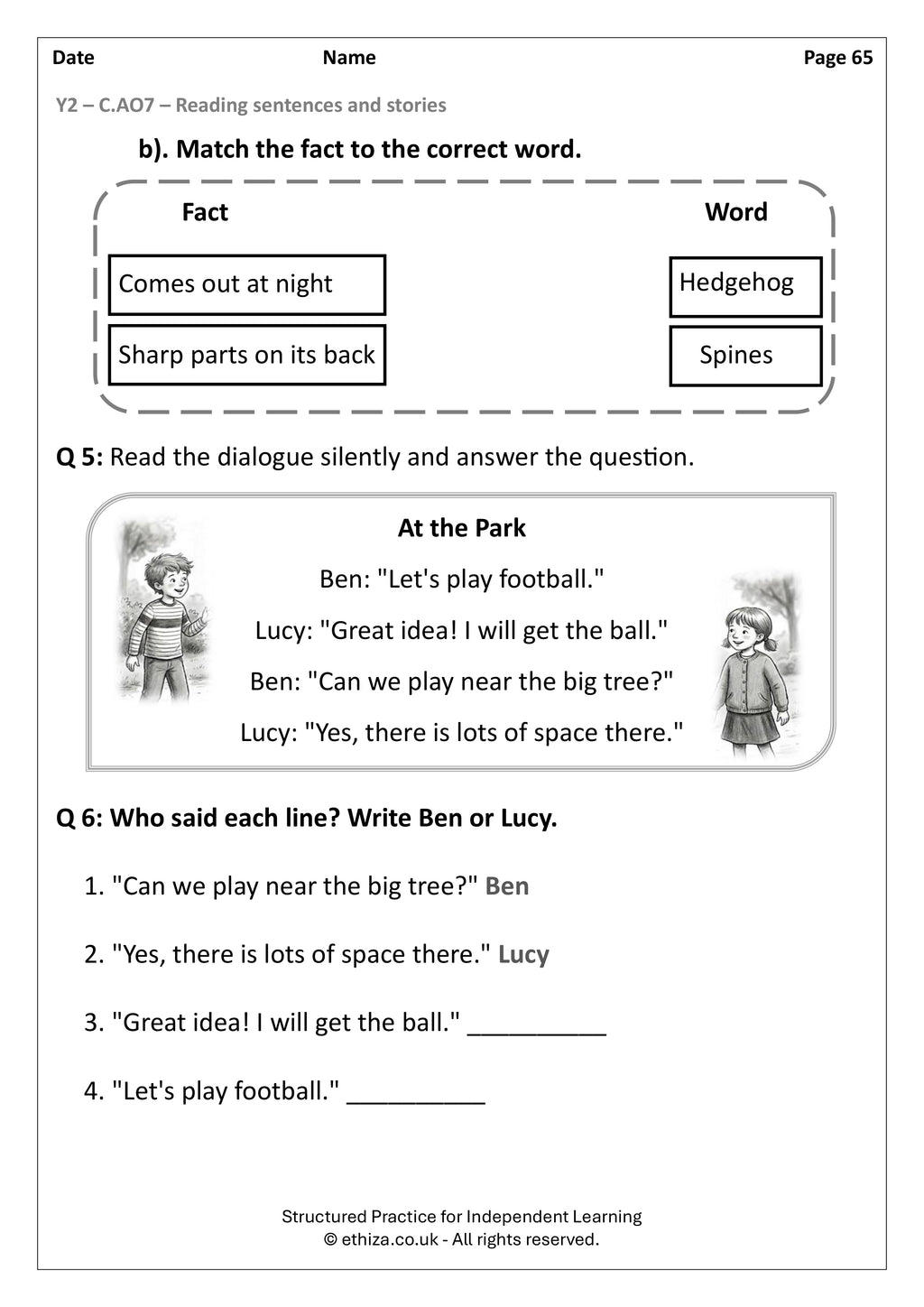 Year 2 English Worksheets